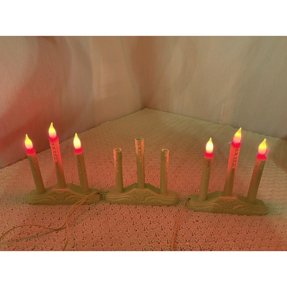 Lot Of 3 Vintage 3 Light Christmas Candelabra Electric Candles Window Decor
